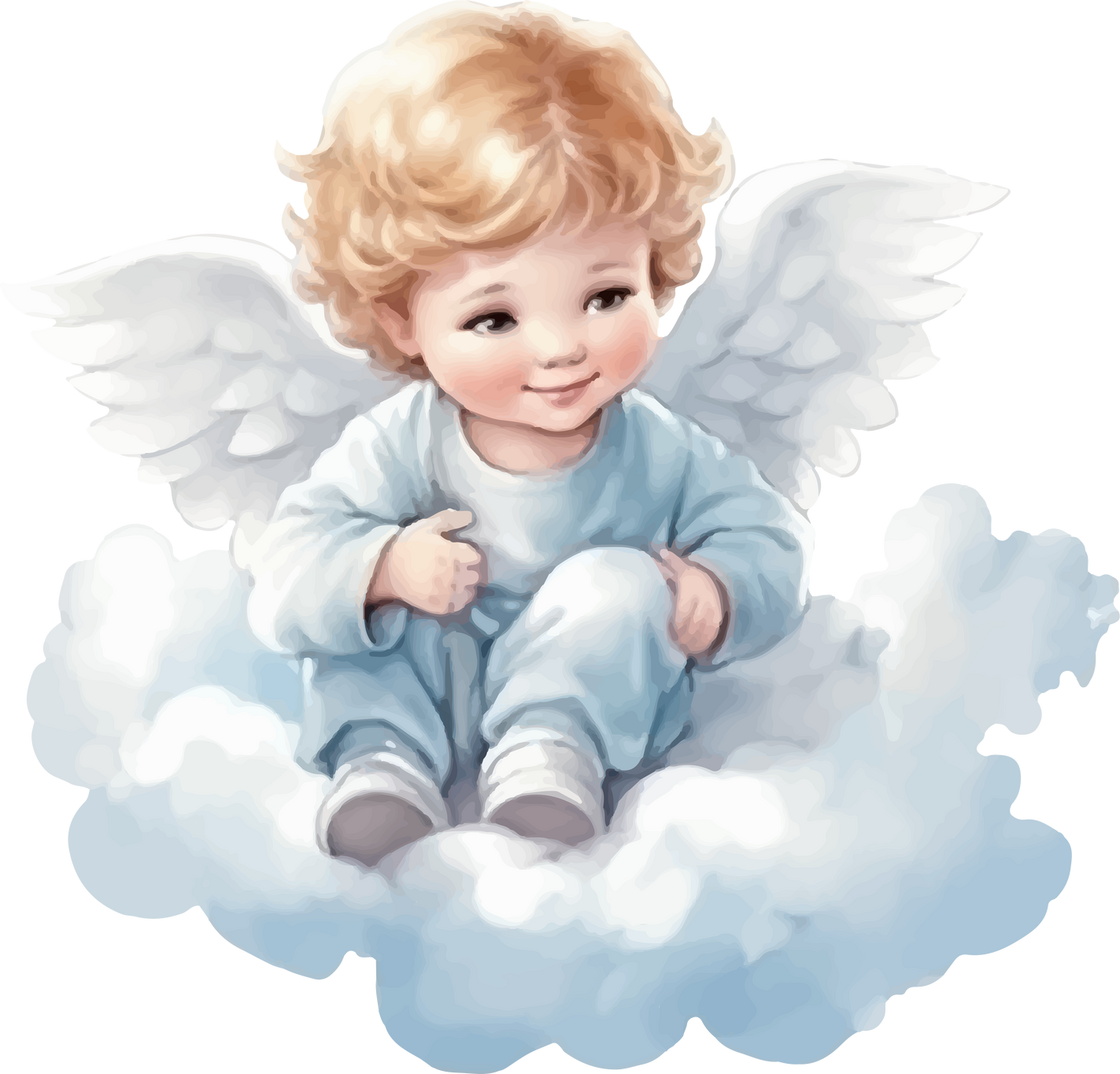 angel on cloud watercolor illustration