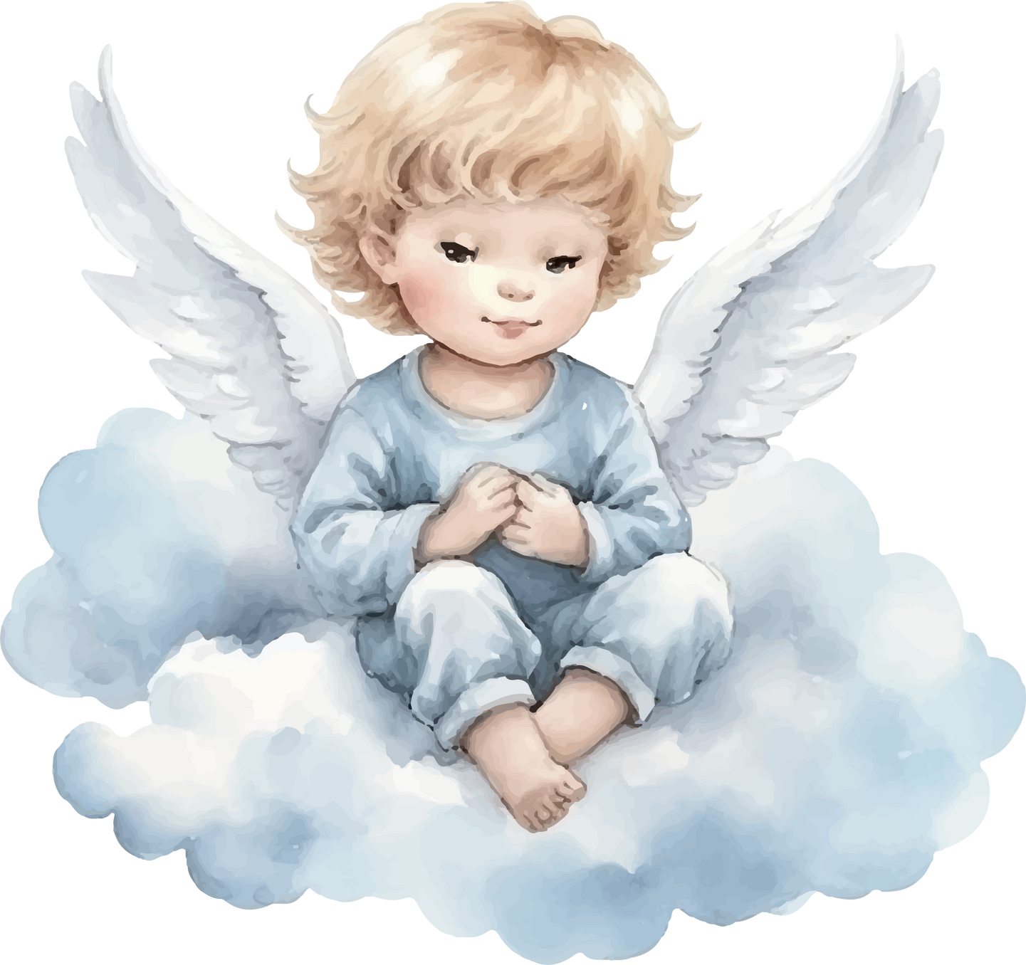 angel on cloud watercolor illustration