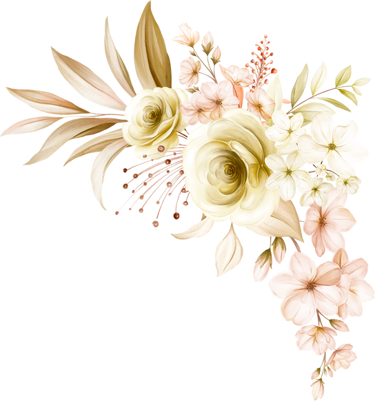 Golden Floral Arrangement of Soft Watercolor Flowers