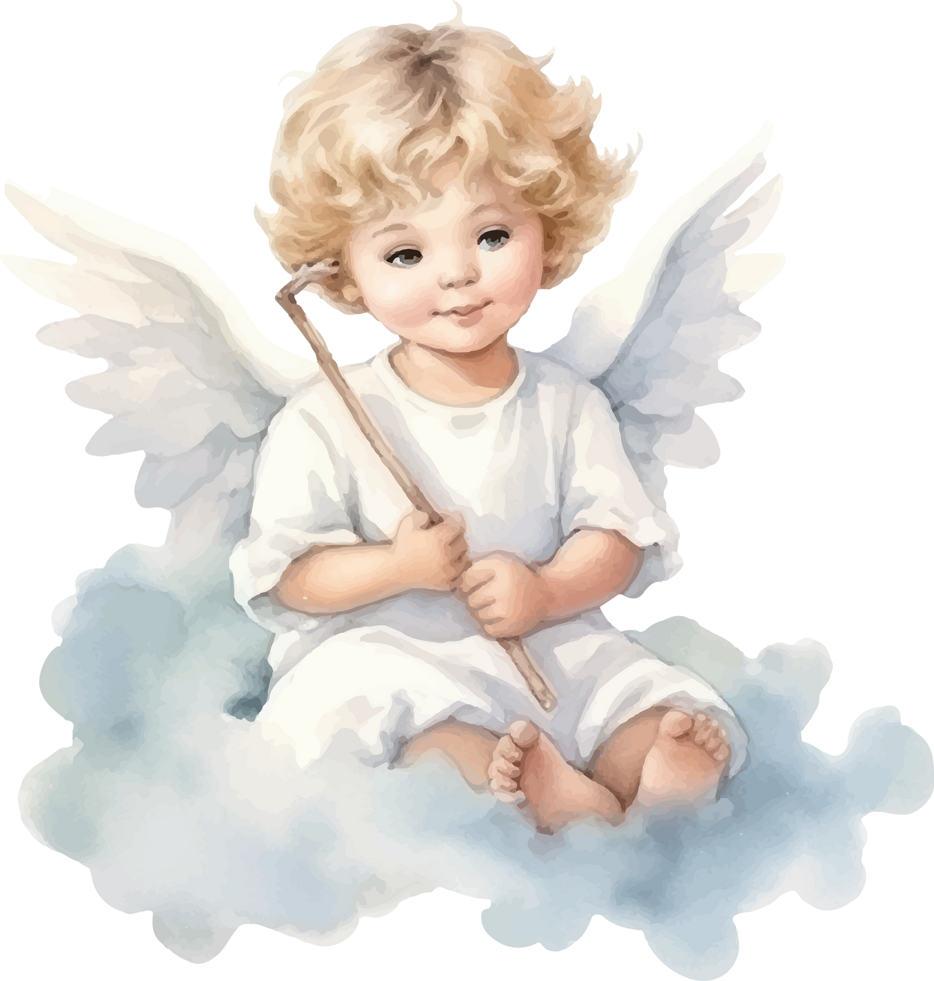 angel on cloud watercolor illustration