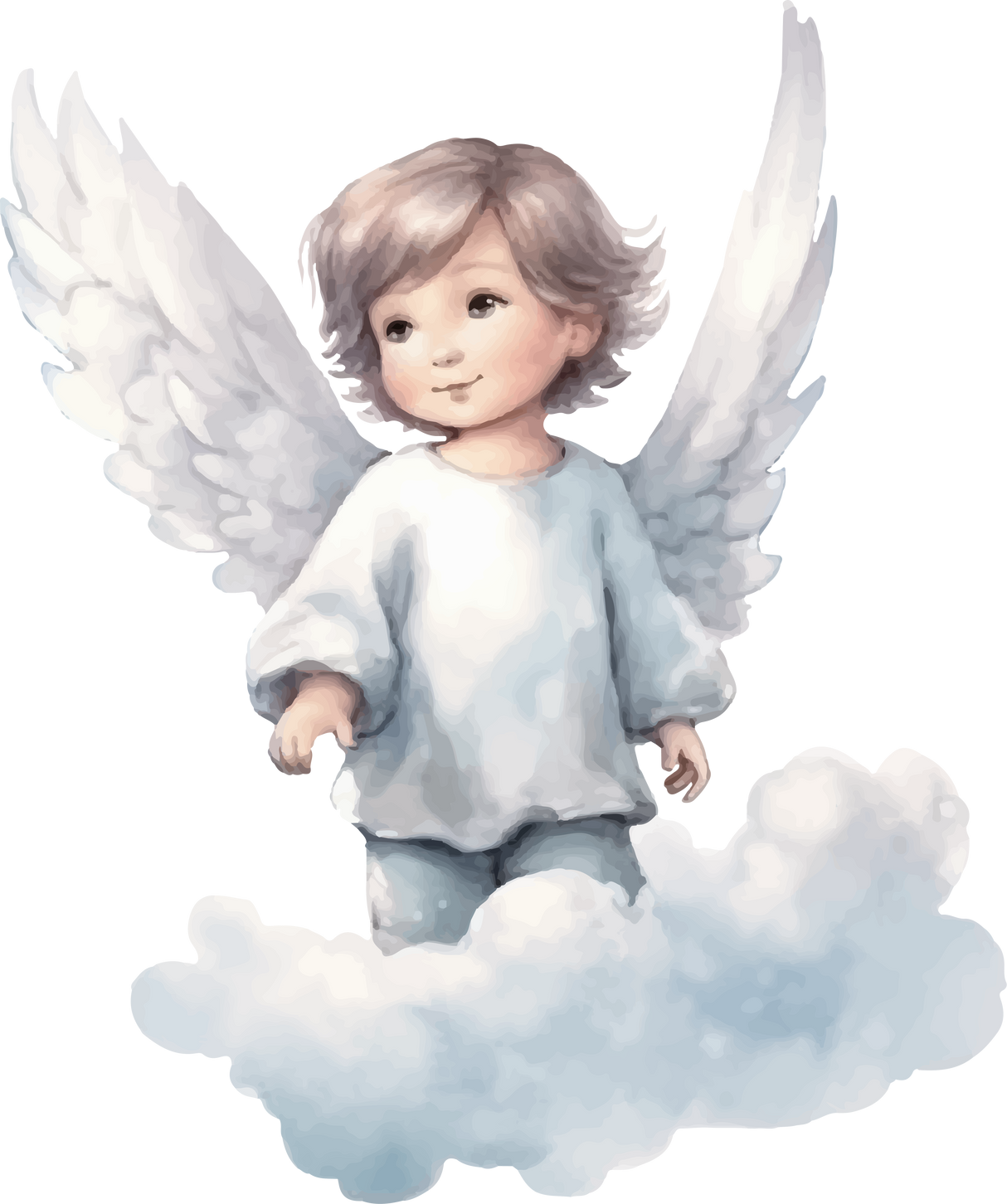 angel on cloud watercolor illustration