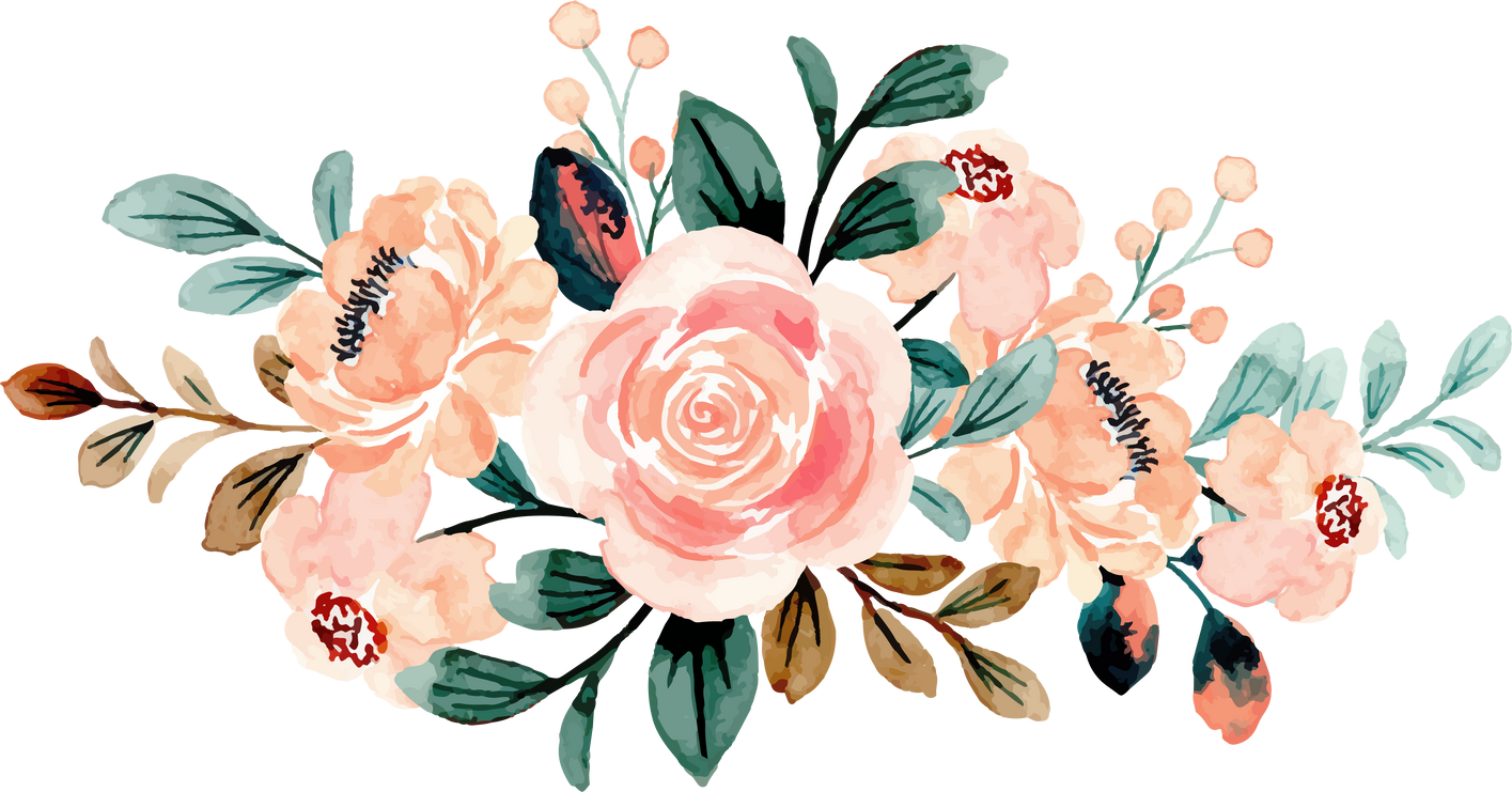 Watercolor Arrangement of Peach Rose Flowers
