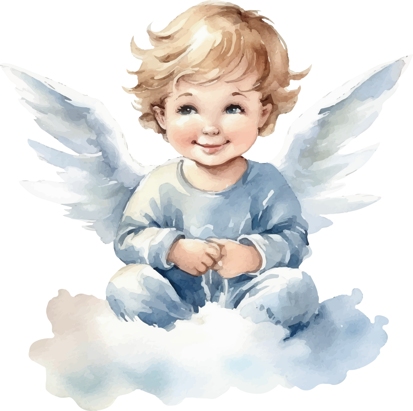 angel on cloud watercolor illustration